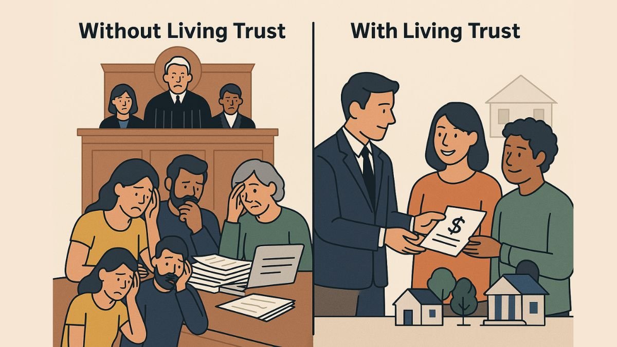 Comparison of probate chaos versus smooth asset distribution with a living trust