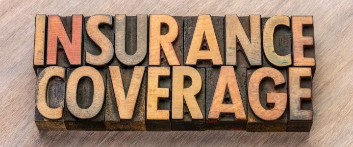 insurance coverage word abstract in vintage wood type