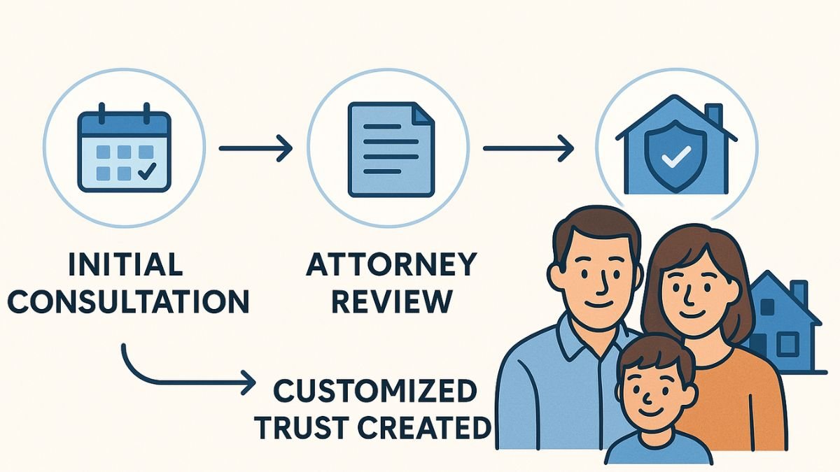 Visual guide showing the step-by-step process of creating a trust with legal help