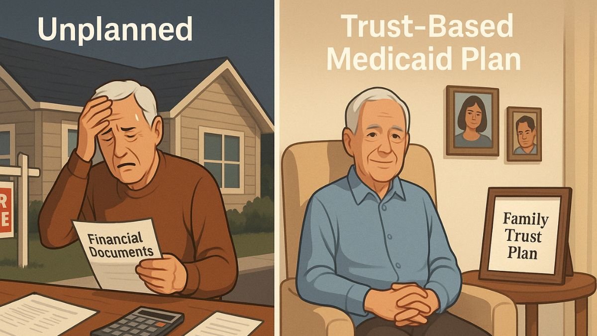 Comparison of unplanned vs trust-planned Medicaid asset protection for long-term care.